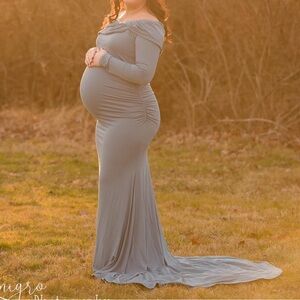 Blue maternity dress, worn once for pictures. I have a size small and a medium